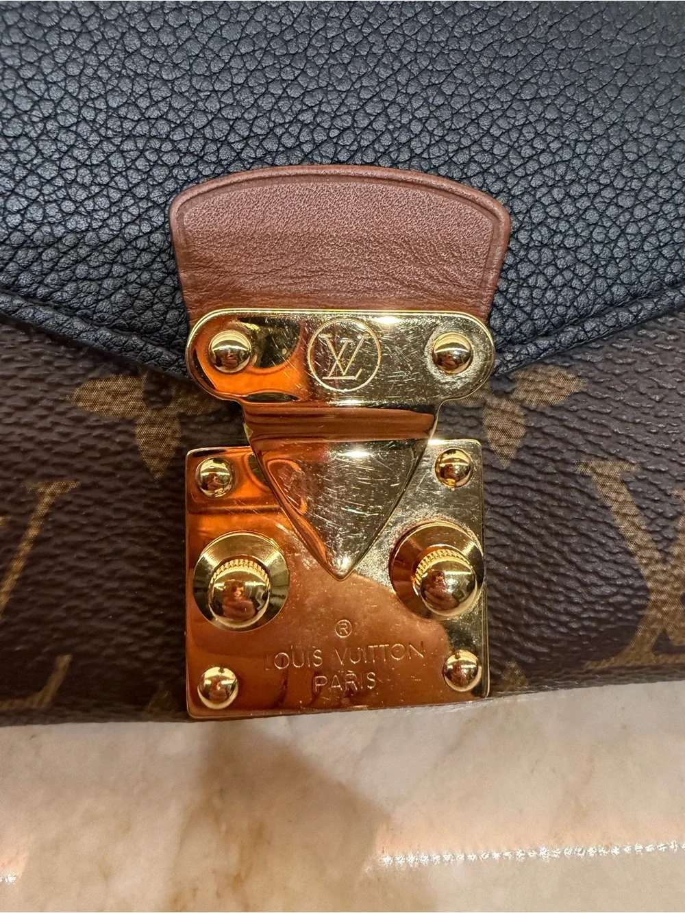 Louis Vuitton Brown Monogram & Black Leather wallet with Gold Hardware - Picture 5 of 6